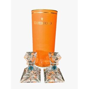 Waterford Crystal Lismore 4" Candle Stick Holders Set of Two Giftology Tin Decor